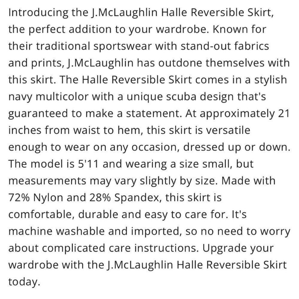 NWOT J. McLaughlin Reversible Pull-On Scuba
Style Skirt - Picture 7 of 7